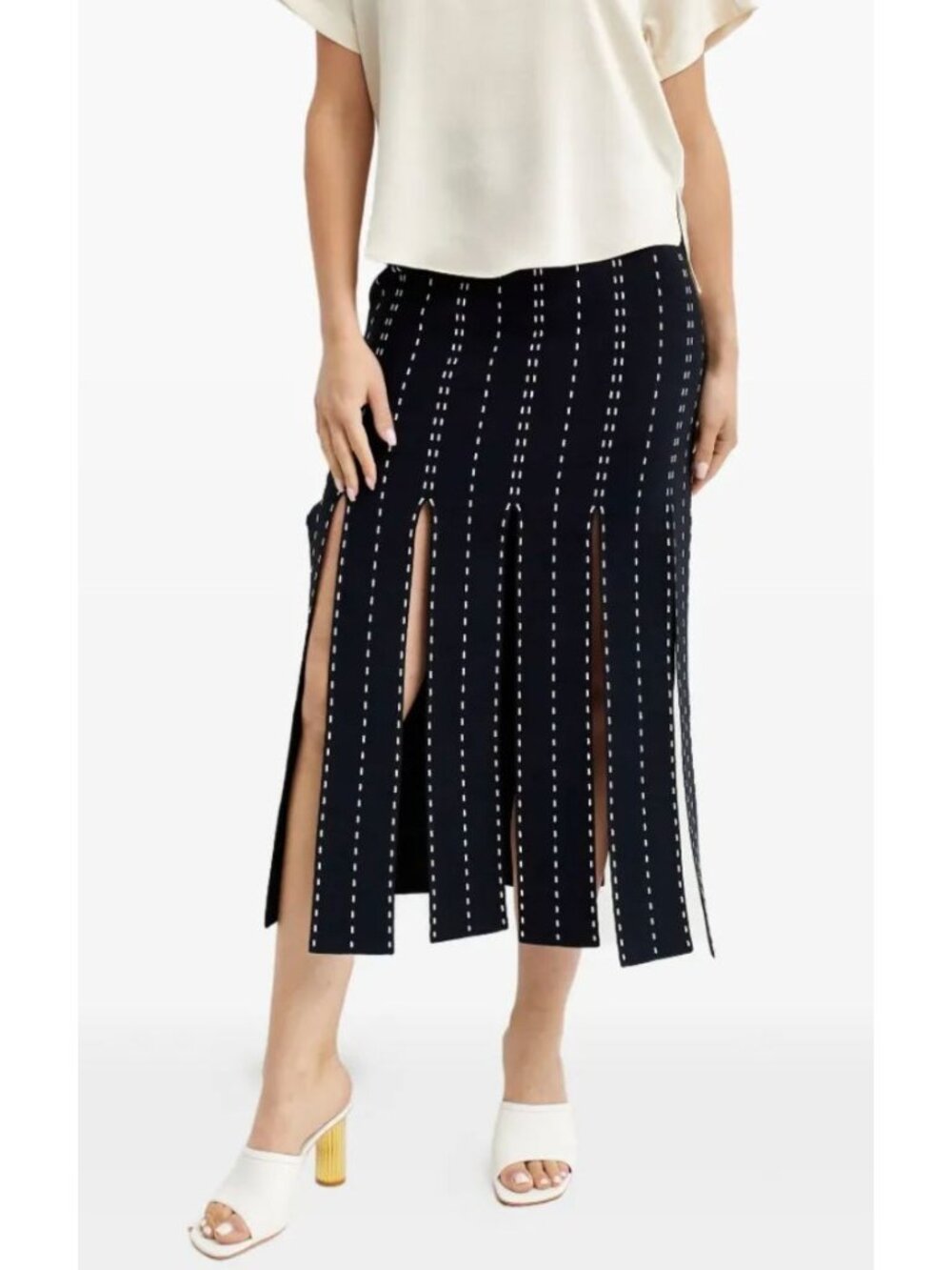 Jonathan Simkhai Jillie Fringe Knit Tassel Midi Skirt Navy Blue Medium